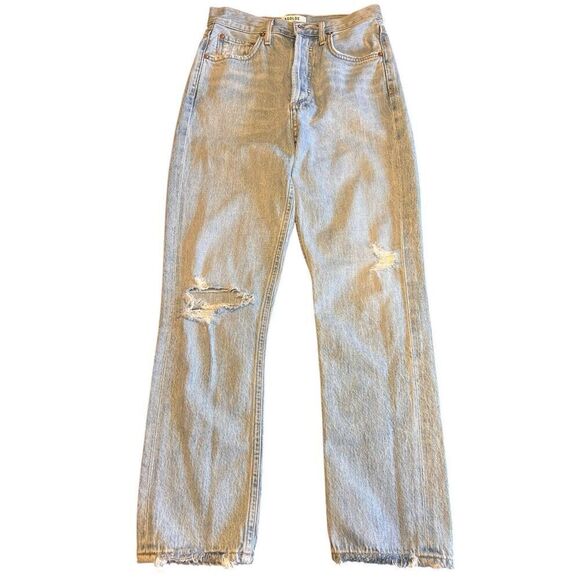 Agolde Riley high rise light wash distressed button fly jeans 24 (0) - Picture 1 of 7